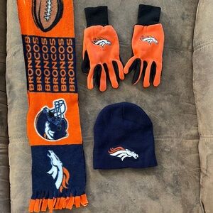 Denver Broncos Scarf, Gloves, and Beanie Set